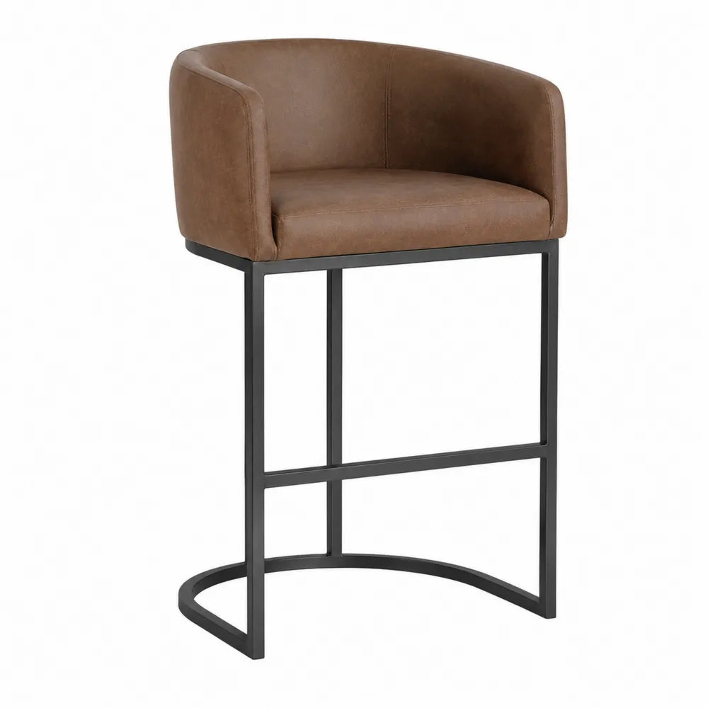 Tabouret de bar avec dossier et accoudoirs PU marron acier noir 55 cm x 53 cm x 95 cm