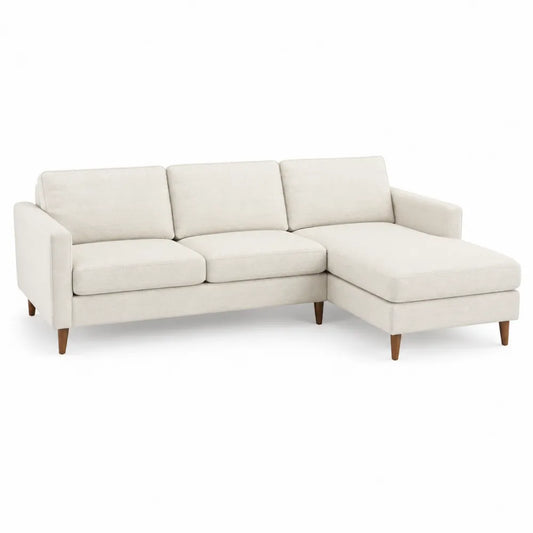 Canapé d’angle modulable 3 places avec méridienne droite en tissu texturé beige