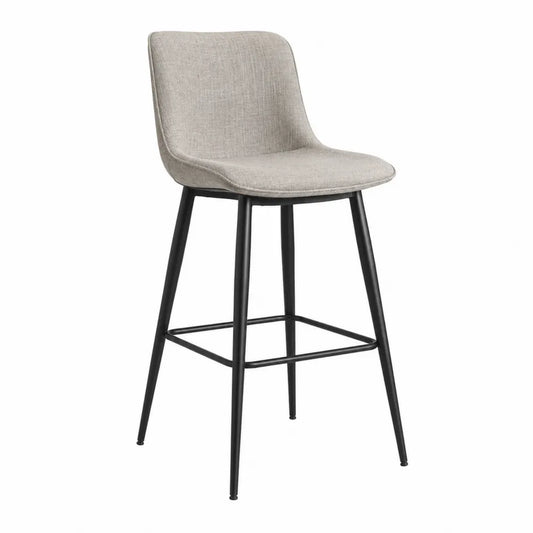 Tabouret de bar avec dossier tissu gris clair et acier noir 48 cm x 52 cm x 105 cm