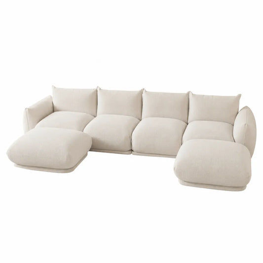 Canapé modulaire 4 places 300 cm x 160 cm x 75 cm tissu bouclé beige méridienne gauche et droite