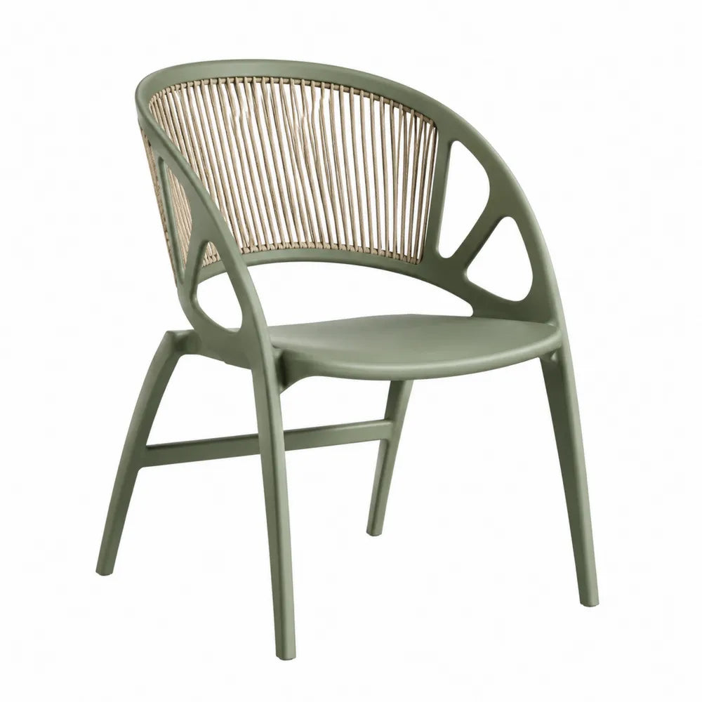 Chaise de jardin avec accoudoirs 59 x 58 x 80 cm polypropylène vert sauge et corde synthétique tressée dossier naturel