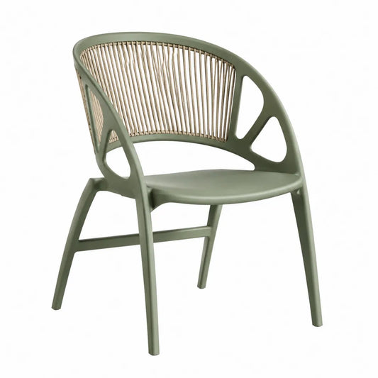Chaise de jardin avec accoudoirs 59 x 58 x 80 cm polypropylène vert sauge et corde synthétique tressée dossier naturel